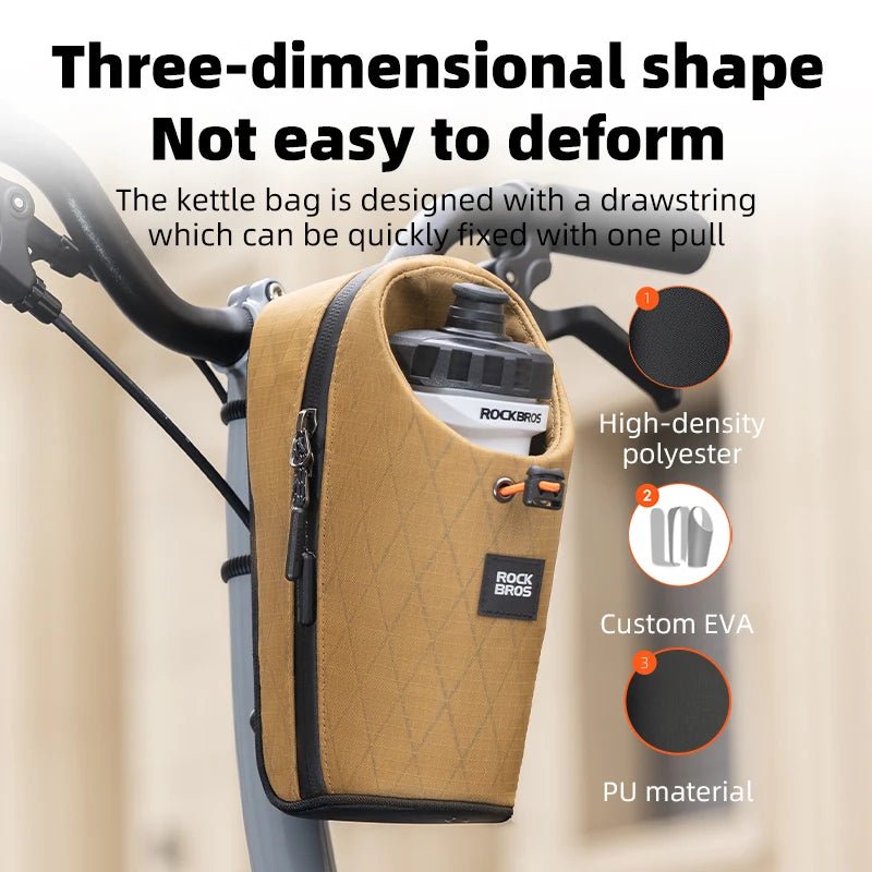 ROCKBROS Folding Bike Water Bottle Bag - Front Frame Storage Bag for Bicycles, Brompton Bikes & Electric Scooters