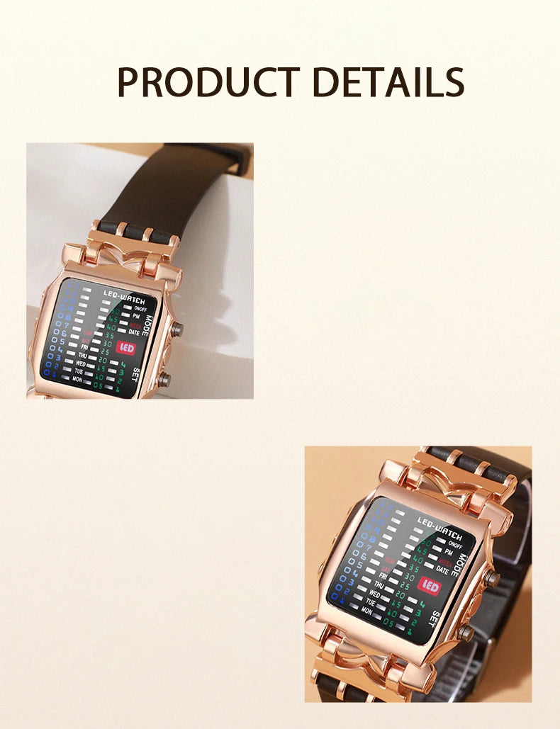 Men’s LED Crab-Style Watch — Creative Luminous Binary Electronic Waterproof Multi-Function Wristwatch