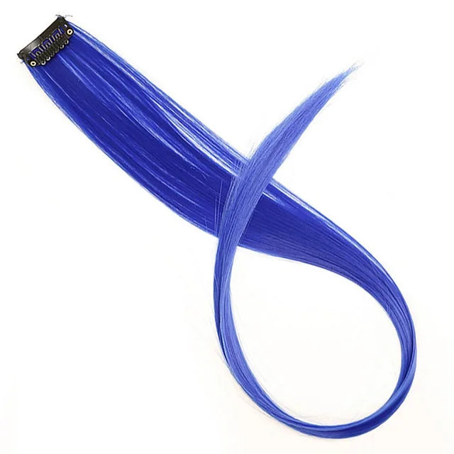 WIGSIN Synthetic Long Straight Rainbow Hair Extension – Colorful Purple Red Blue Hairpiece for Women