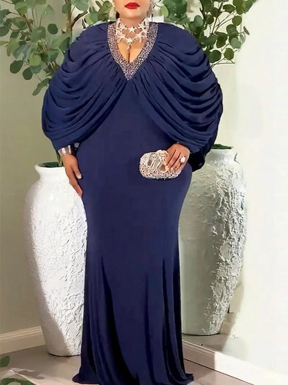 Plus Size African Dashiki Dress - Elegant Ankara Batwing Sleeve Evening Party Gown
