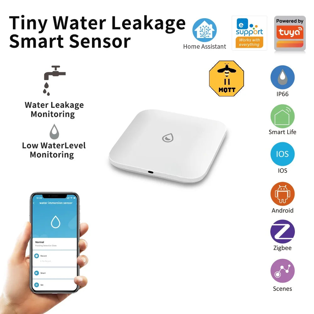 ZigBee Smart Water Leak Sensor Alarm, Tiny Leakage Detector for Tuya, Home Assistant & eWeLink Smart Home Security System