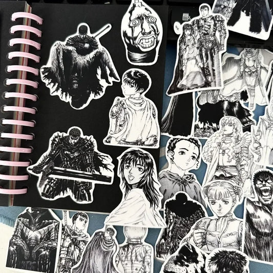 53pcs Berserk Guts Anime Stickers – Black & White Waterproof Laptop, Diary & Luggage Decals