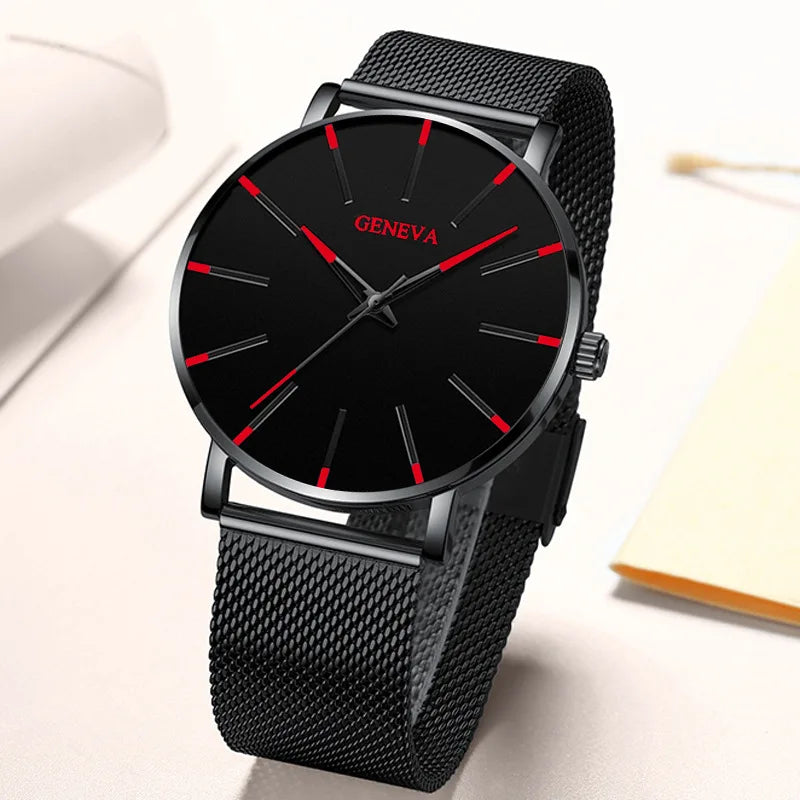 Men’s Luxury Quartz Watch – Fashion Slim Mesh Steel Waterproof Sport & Casual Wristwatch