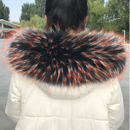 Natural Raccoon & Fox Fur Scarf – Luxury Women’s Winter Fur Collar and Hood Trim for Coats & Jackets