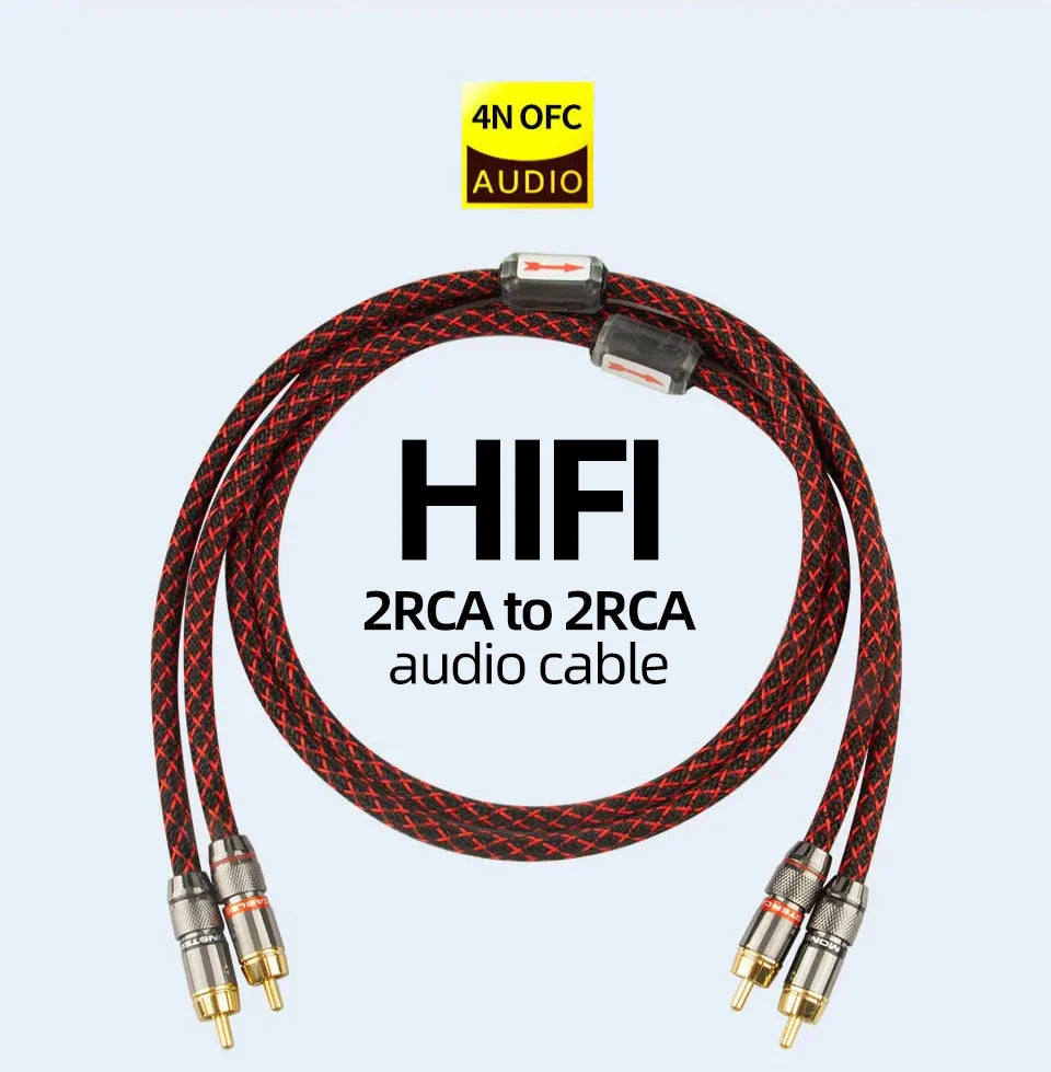 TODN 1 Pair RCA Audio Cable – 2 RCA to 2 RCA Interconnects, HIFI Stereo, Male to Male for Amplifier, DAC, TV, Car Audio
