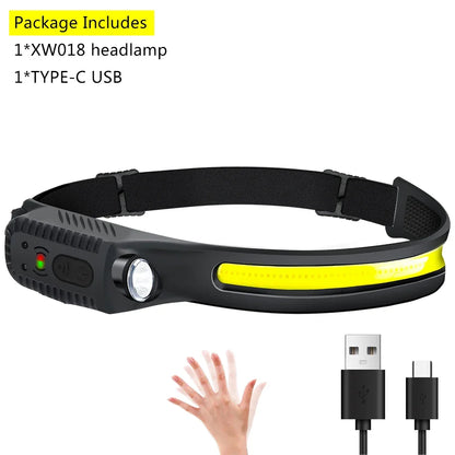 IR Motion Sensor Headlamp – USB Rechargeable Waterproof Headlight, White/Yellow/Red Light 10 Modes Ultra Bright Adjustable Beam Head Lamp for Camping & Outdoor Use