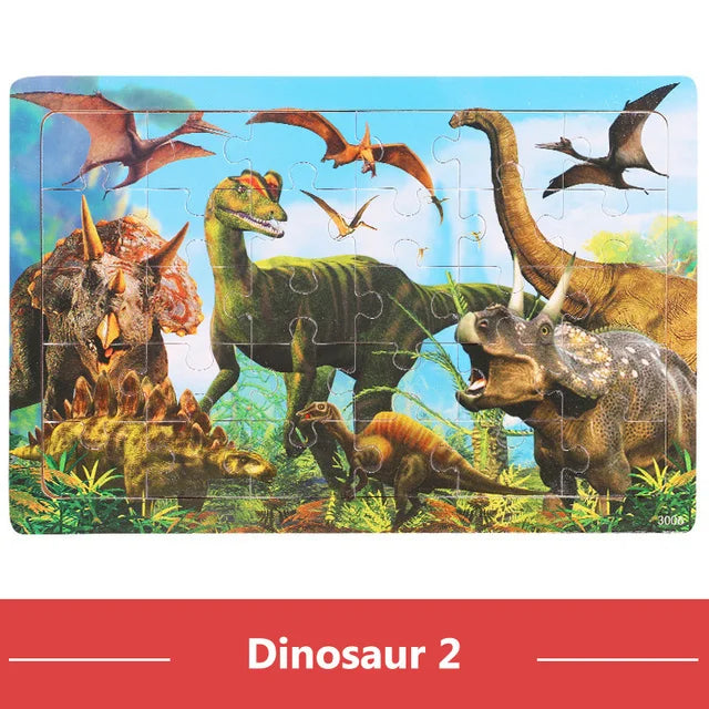 30PCS Montessori Wooden 3D Cartoon Animal Puzzle – Educational Jigsaw Board Game for Kids