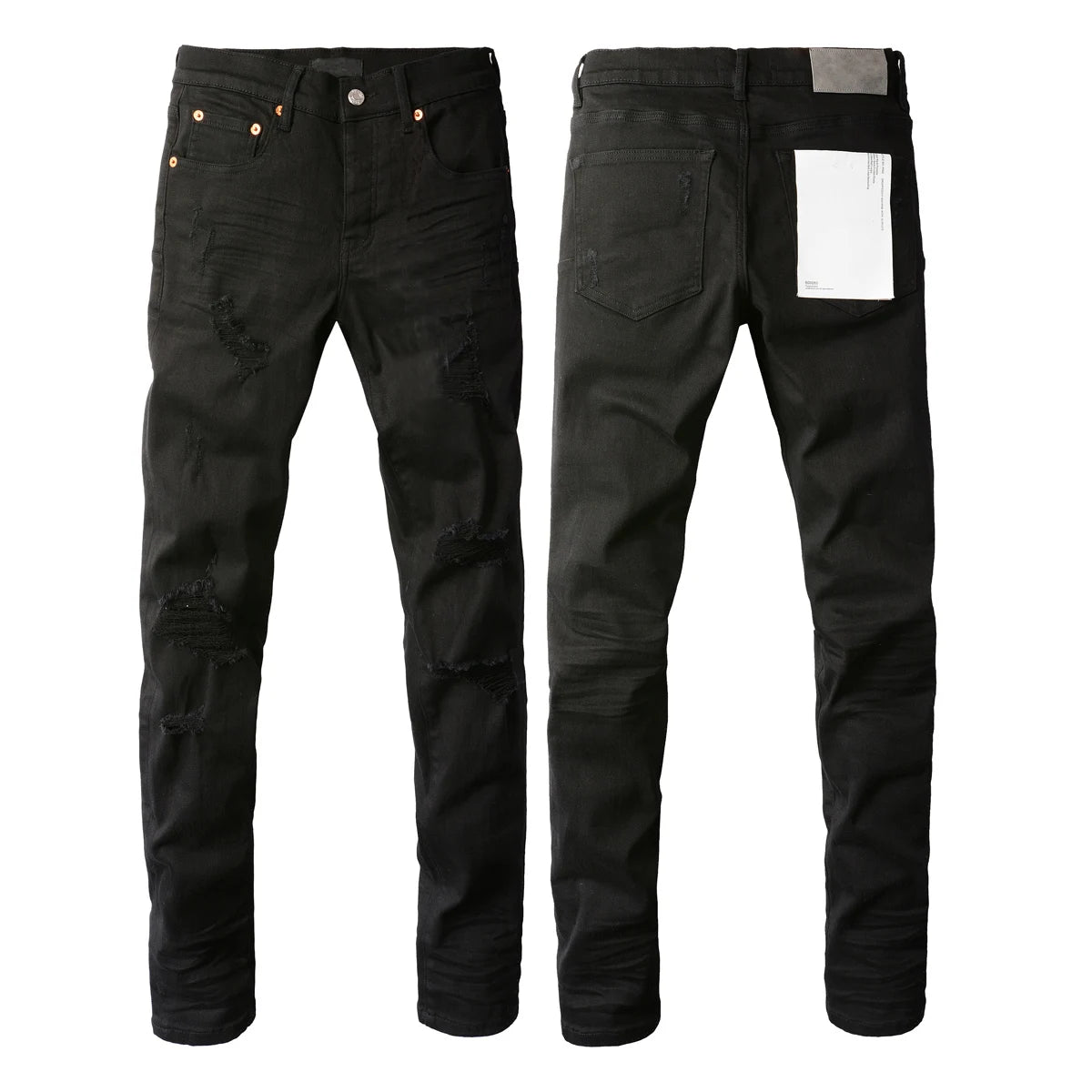 2025 Men’s High Street Ripped Skinny Jeans — Low Rise Blue Distressed Denim Fashion Repair Trousers 9003