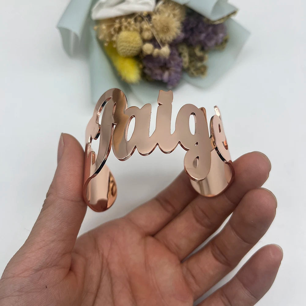 Custom Exaggerated Bangle - Personalized Name Bracelet for Women, Stainless Steel Charm Cuff, Waterproof Infinity Jewelry