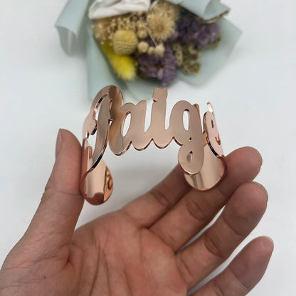 Custom Exaggerated Bangle - Personalized Name Bracelet for Women, Stainless Steel Charm Cuff, Waterproof Infinity Jewelry