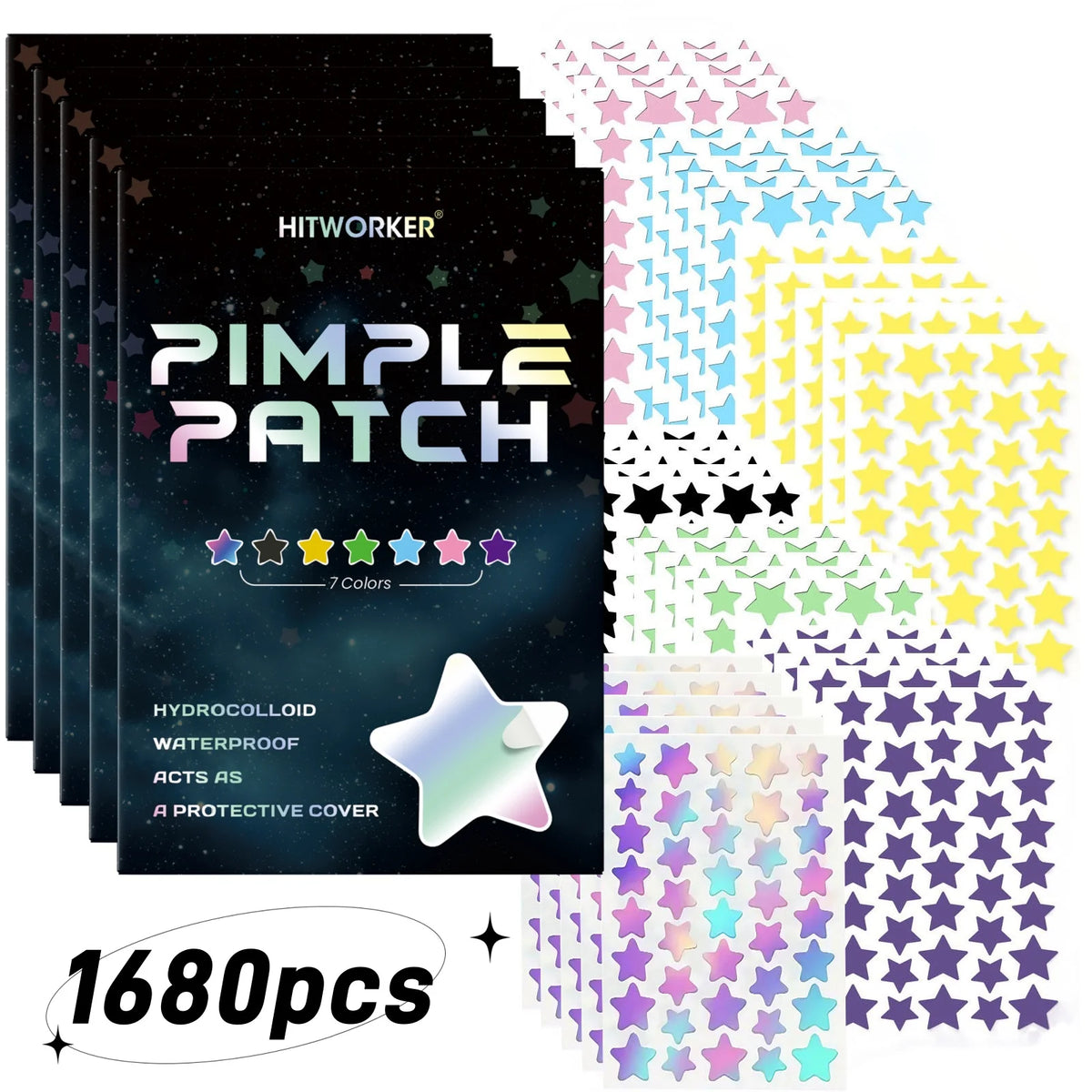 1680-Count Star-Shaped Pimple Patches - Multicolor Acne and Blemish Cover Stickers for Daily Facial Skincare