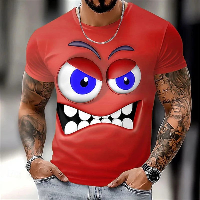 3D Funny Face T-Shirt - Men's Summer Casual Short Sleeve O-Neck Loose Streetwear Tee