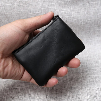 Leather Mini Coin Purse – Unisex Retro Handmade Cowhide Small Wallet with Zipper & Key Case