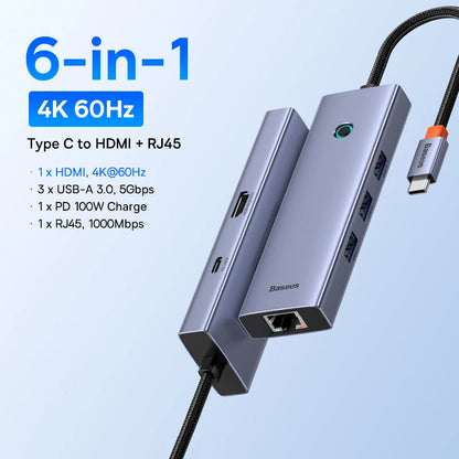 Baseus 13-in-1 USB-C Hub – HDMI, DP 4K 60Hz, RJ45, VGA, PD 100W, USB-A Adapter for MacBook & PC