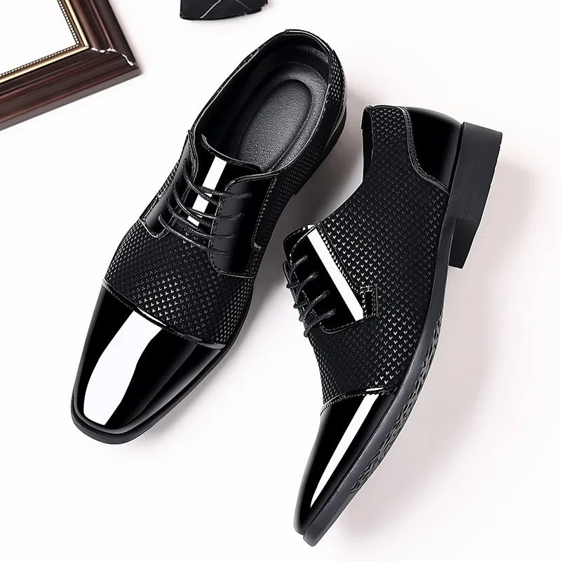 Men’s Classic Patent Leather Oxfords - Lace-Up Formal Black Dress Shoes for Weddings & Parties