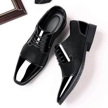 Men’s Classic Patent Leather Oxfords - Lace-Up Formal Black Dress Shoes for Weddings & Parties