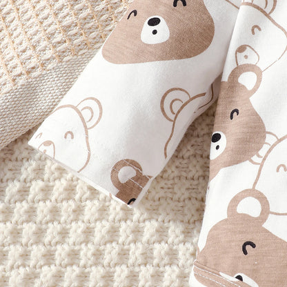0-9 Months Baby Boy Set – Little Bear Long Sleeve Bodysuit, Pants, Hat & Socks for Spring & Autumn Newborns