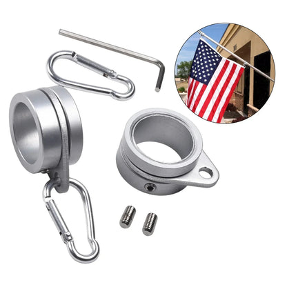 2-Piece Aluminum Flagpole Rings with Carabiners - 360° Rotating Anti-Wrap Mounting Clips for 0.75–1 Inch Flag Poles