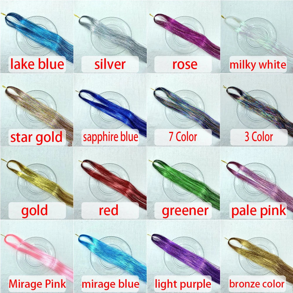 48-Inch Hair Tinsel Kit – 1200 Strands, 12 Colors Sparkling Fairy Hair Extensions with Tool