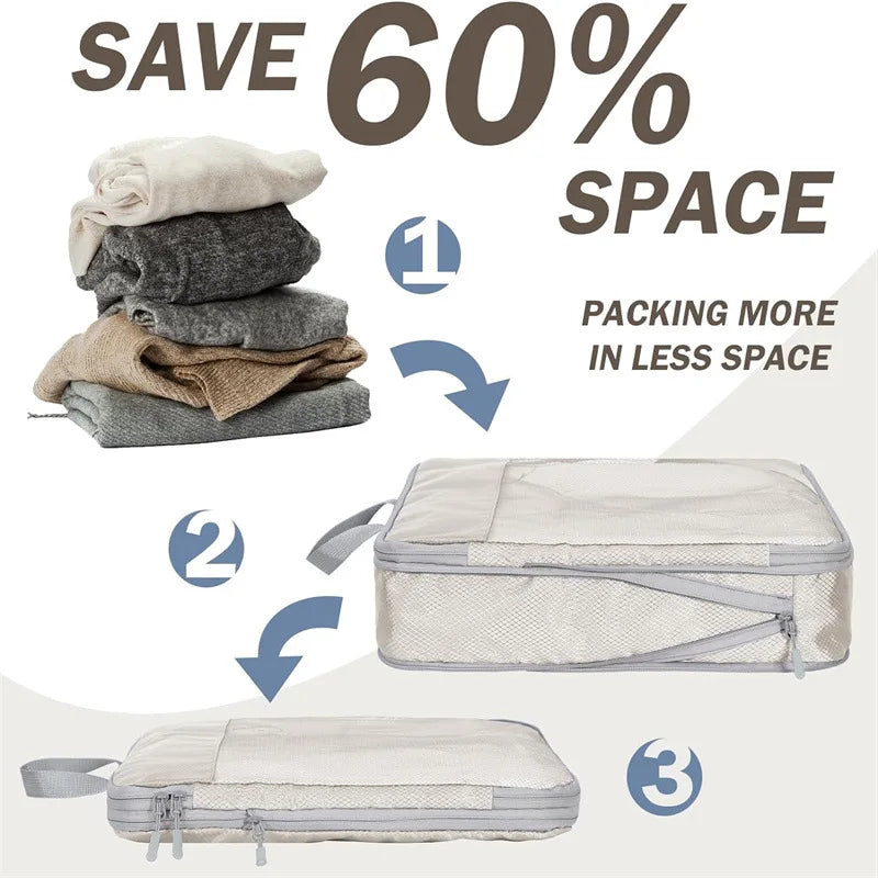 Travel Storage Bag Set – Compressible Waterproof Packing Cubes & Foldable Luggage Organizer for Carry-On