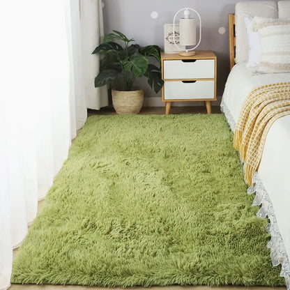 Plush Fluffy Area Rug – Soft Green & Pink Carpet for Living Room, Sofa, Coffee Table, Kids Room, Non-Slip Home Decor Mat