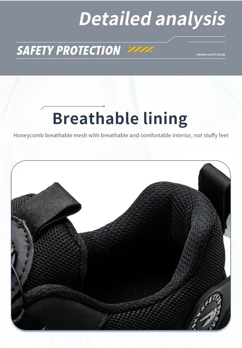 Rotating Button Safety Shoes for Men – Anti-Smash, Anti-Puncture Work & Security Protective Boots, Fashion Sport Design