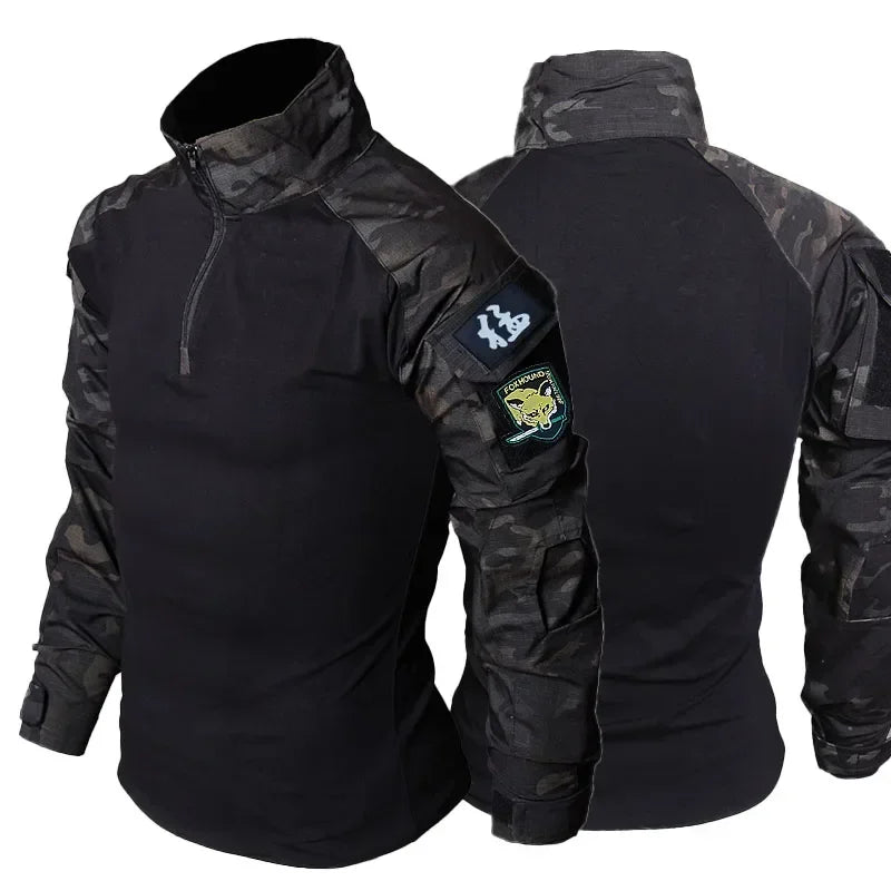 Men’s RU Camo Tactical Outfit Set - 2-Piece Breathable Long Sleeve Shirt and Multi-Pocket Cargo Pants for Outdoor Training and Combat Wear