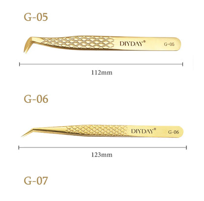 DIYDAY Anti-Slip Eyelash Tweezers — Stainless Steel Precision Fiber Tip for Eyelash Extensions & Makeup Tools