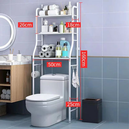Metal Over-The-Toilet Storage Rack – Bathroom Organizer with Towel Hooks & Toilet Paper Holder