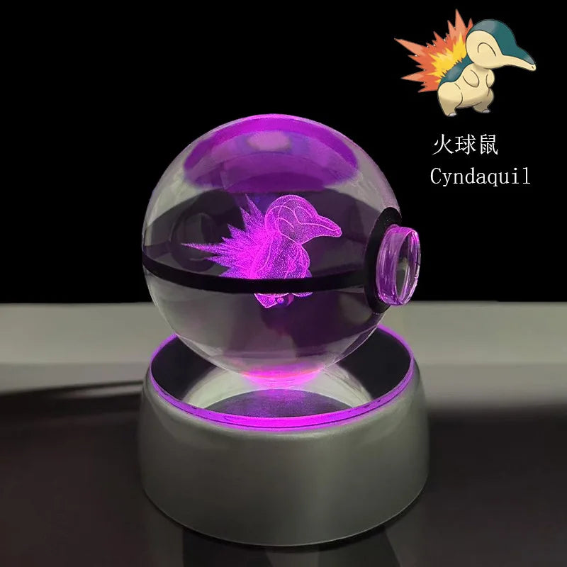 Pokémon 3D Crystal Ball LED Night Light – Pikachu Gengar Eevee Mewtwo Pokéball Base Lamp Kids Birthday & Home Decor Gift