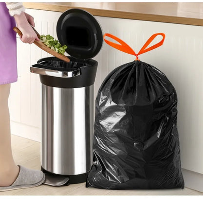 60/100L Large Kitchen Garbage Bags – 1 Roll (15 PCS) Thick Black Disposable Waste Bags with Drawstring Handles