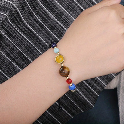 Cosmic Solar System Bracelet – Natural Stone & Resin Planet Bead Adjustable Bangle for Women & Men Galaxy Jewelry