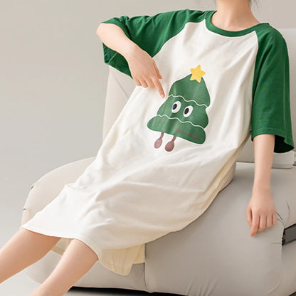 100% Cotton Women's Nightgown - Plus Size M-4XL Short Sleeve Summer Sleepshirt