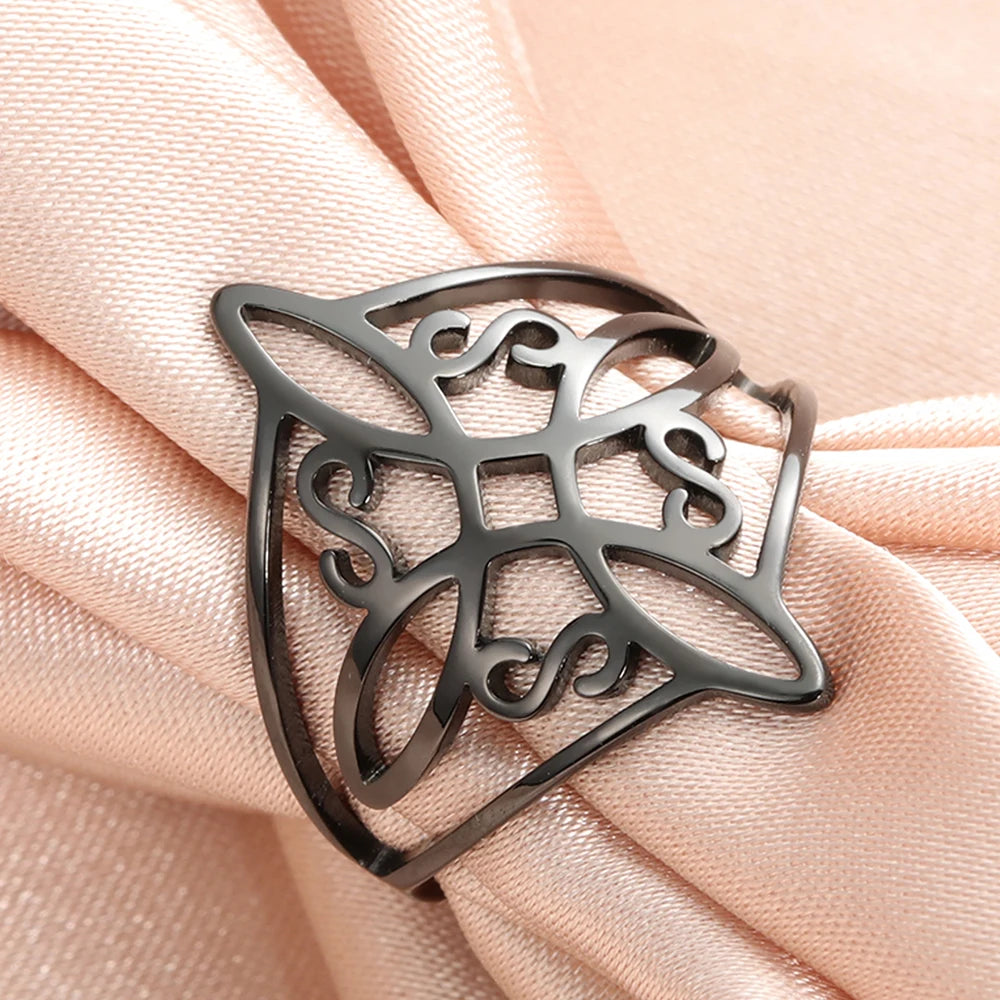 Witch Knot Stainless Steel Ring – Wiccan Celtic Knot Amulet, Good Luck & Protection Jewelry for Men & Women
