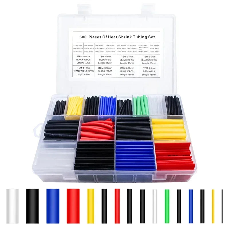 127/164/328/580Pcs Heat Shrink Tubing Kit – Shrinking Insulation Sleeving for Car Electrical Cable, Thermal Casing Wrap