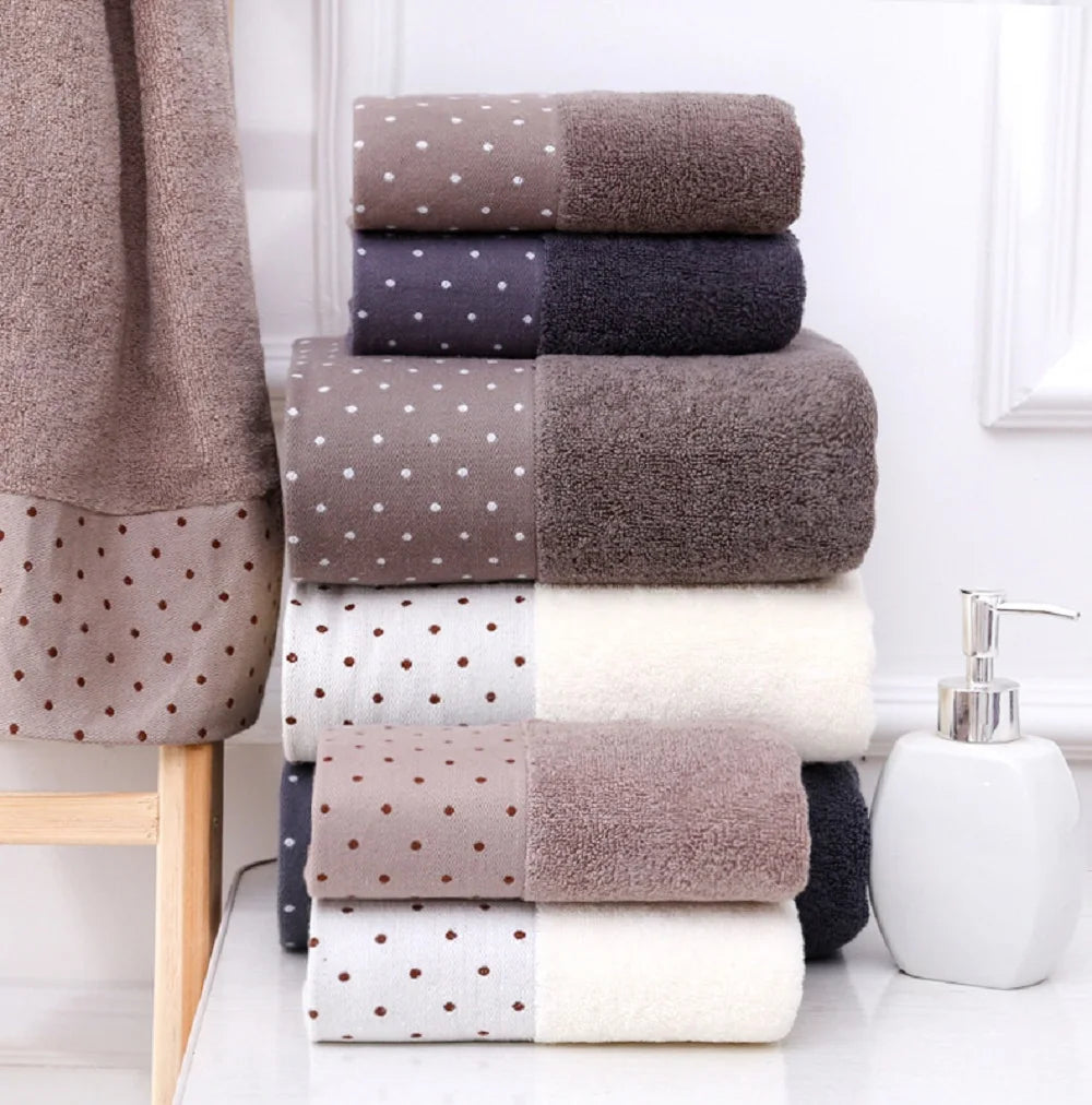 3-Piece Cotton Towel Set – 2 Hand Face Towels 35x75cm + 1 Bath Towel 70x140cm Soft Washcloth Gift Set