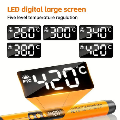 USB Rechargeable Mini Soldering Iron Adjustable Temperature Tool with Accessories – Portable DIY & Electronics Repair Kit