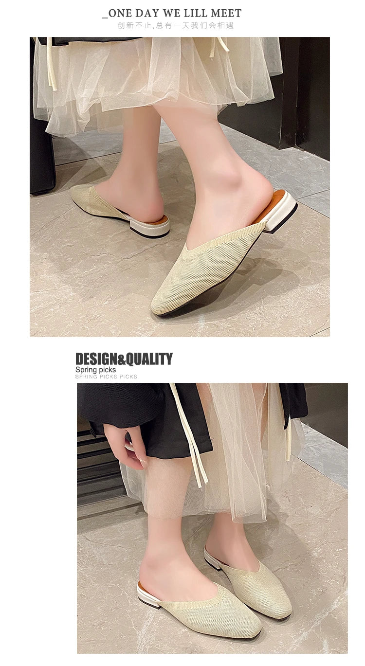 Women’s Solid Color Pointed Toe Knitted Slip-On Flats – Casual Breathable Ballet Loafers