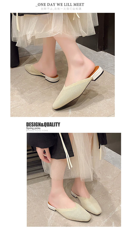 Women’s Solid Color Pointed Toe Knitted Slip-On Flats – Casual Breathable Ballet Loafers