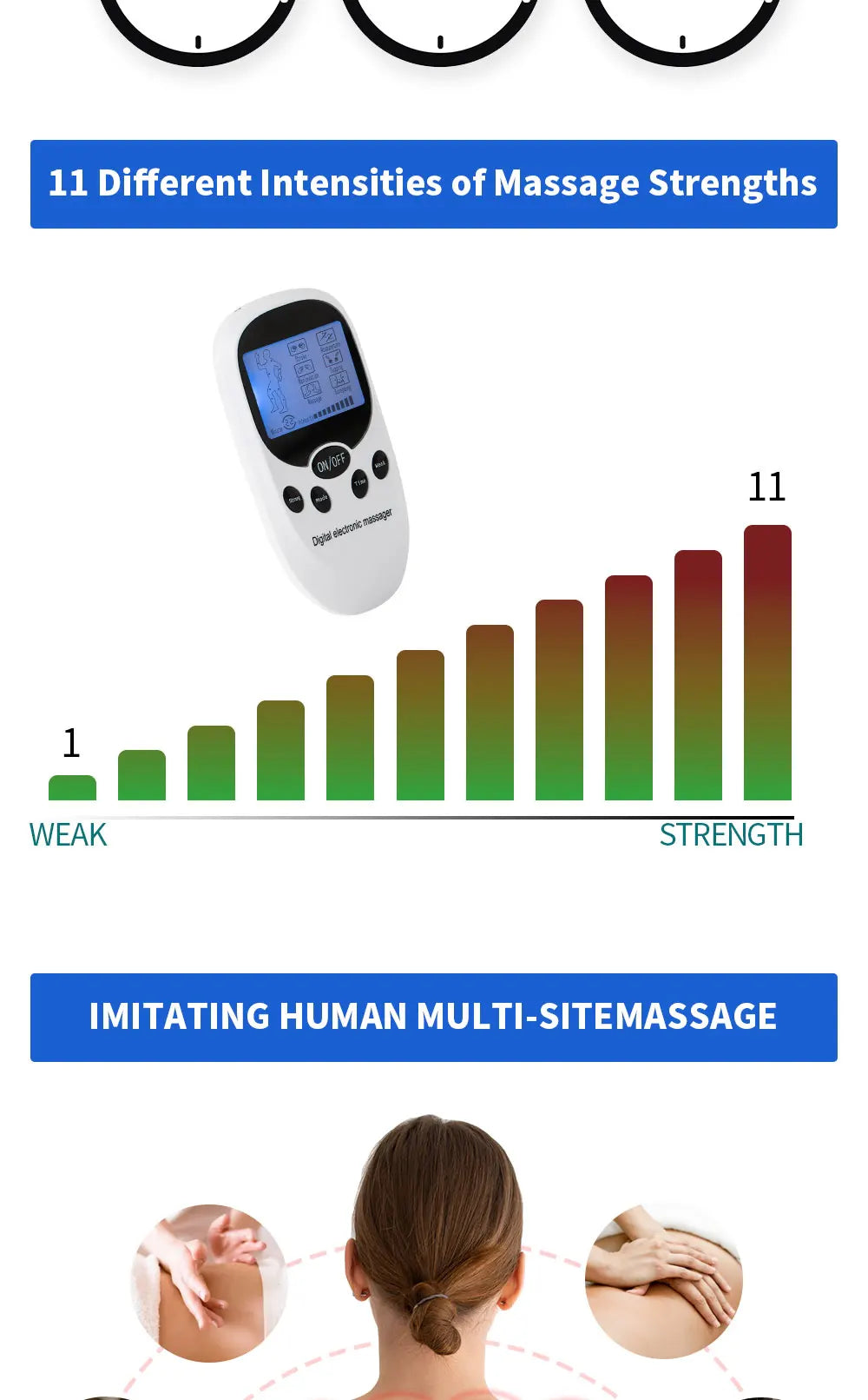Digital TENS EMS Massager — Electric Pulse Muscle Stimulator with Electrode Pads for Back and Neck, Home Use