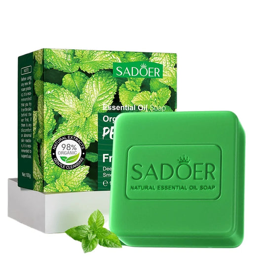 Peppermint Essential Oil Handmade Soap – Kojic Acid & Turmeric Brightening Body & Hand Cleansing Bar for Skin Whitening Care