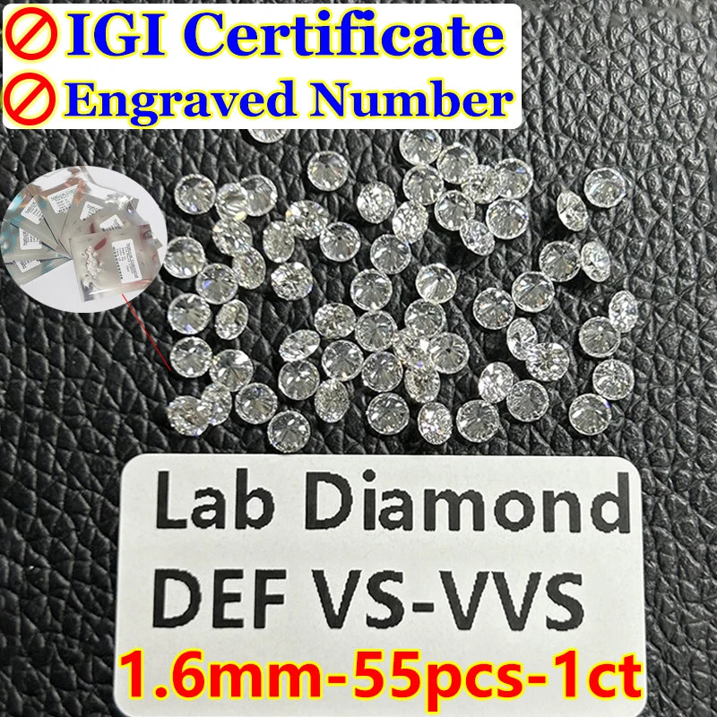 0.1–5CT Super White Lab-Grown Diamond Loose — IGI/GIA Certified, HPHT & CVD, DEFG VVS-SI, Diamond Tester Approved for Wedding Jewelry