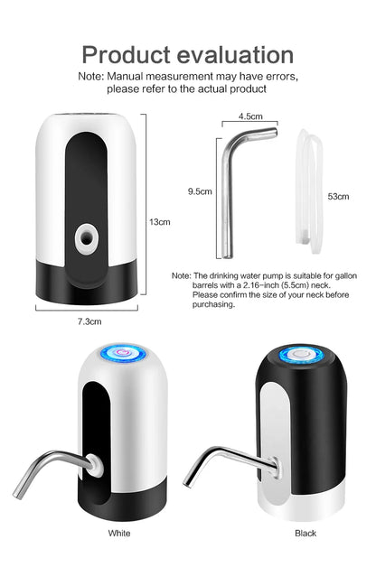 Portable Automatic Water Pump — USB Rechargeable Mini Electric Dispenser with Switch for 5-Gallon Bottles