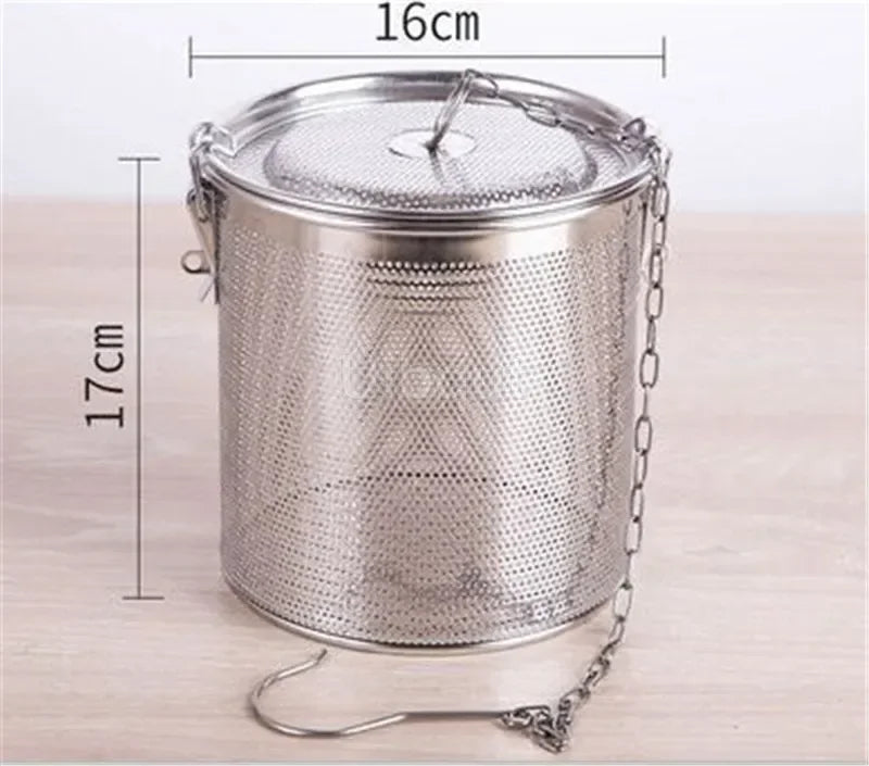 304 Stainless Steel Round Hole Seasoning Bag — Spice, Gravy & Soup Strainer Basket for Brine, Hot Pot, and Slag Separation