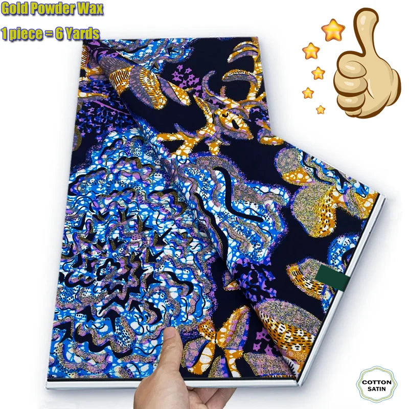 Soft Glitter Golden Wax Fabric - 100% Cotton Ankara Flash Gold Print Batik African Fabric for Nigerian Fashion Sewing & Crafting