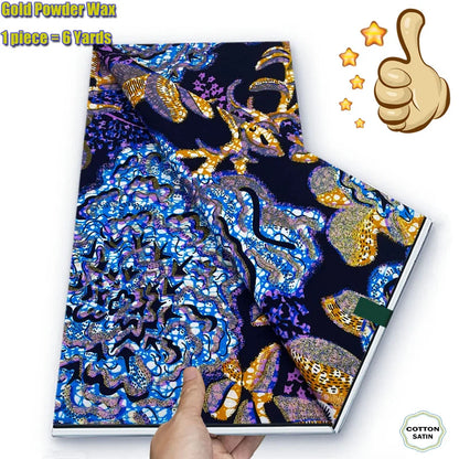Soft Glitter Golden Wax Fabric - 100% Cotton Ankara Flash Gold Print Batik African Fabric for Nigerian Fashion Sewing & Crafting