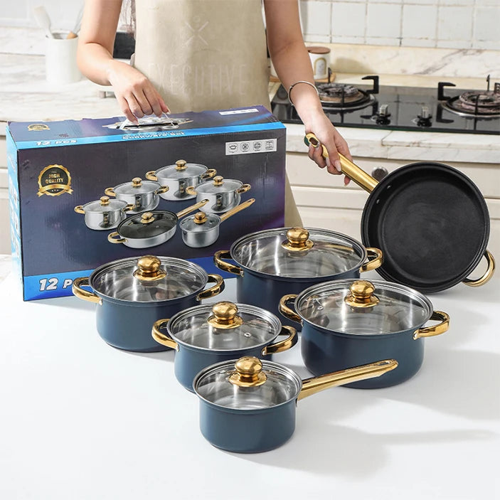 6-Piece Non-Stick Cookware Set - Stainless Steel Frying Pans Pots and Casserole Kitchen Set