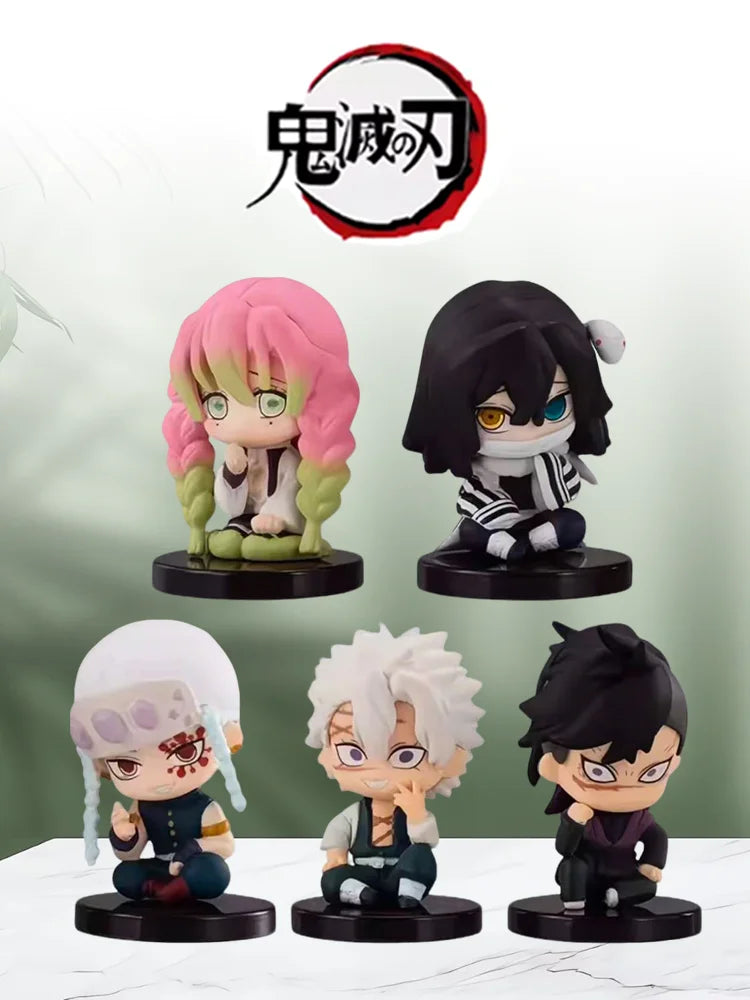 5PCS Q-Version Demon Slayer Sitting Ghost Dolls – Tanjiro, Nezuko, Inosuke PVC Figure Toys for Gifts