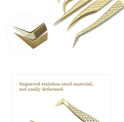DIYDAY Anti-Slip Eyelash Tweezers — Stainless Steel Precision Fiber Tip for Eyelash Extensions & Makeup Tools