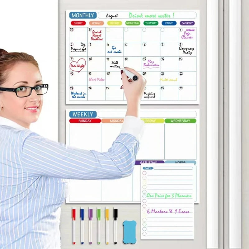 Magnetic Monthly & Weekly Planner — Dry Erase Whiteboard for Fridge, Blackboard, Message Board & Menu Organizer